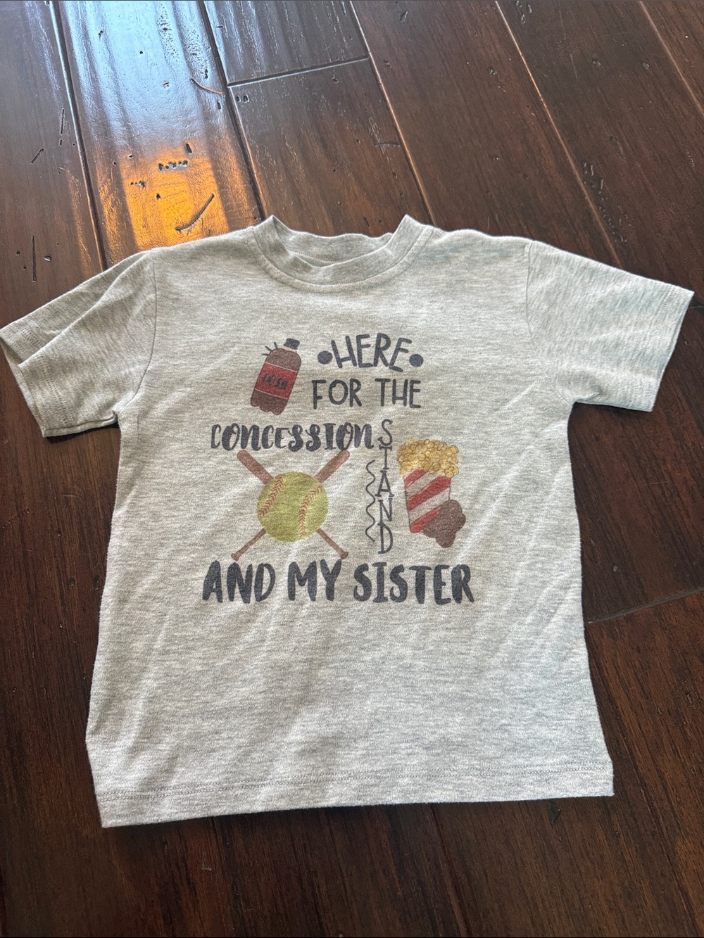 Kids Short Sleeve Grey Graphic Tee - 'Here for the Concessions and My Sister'